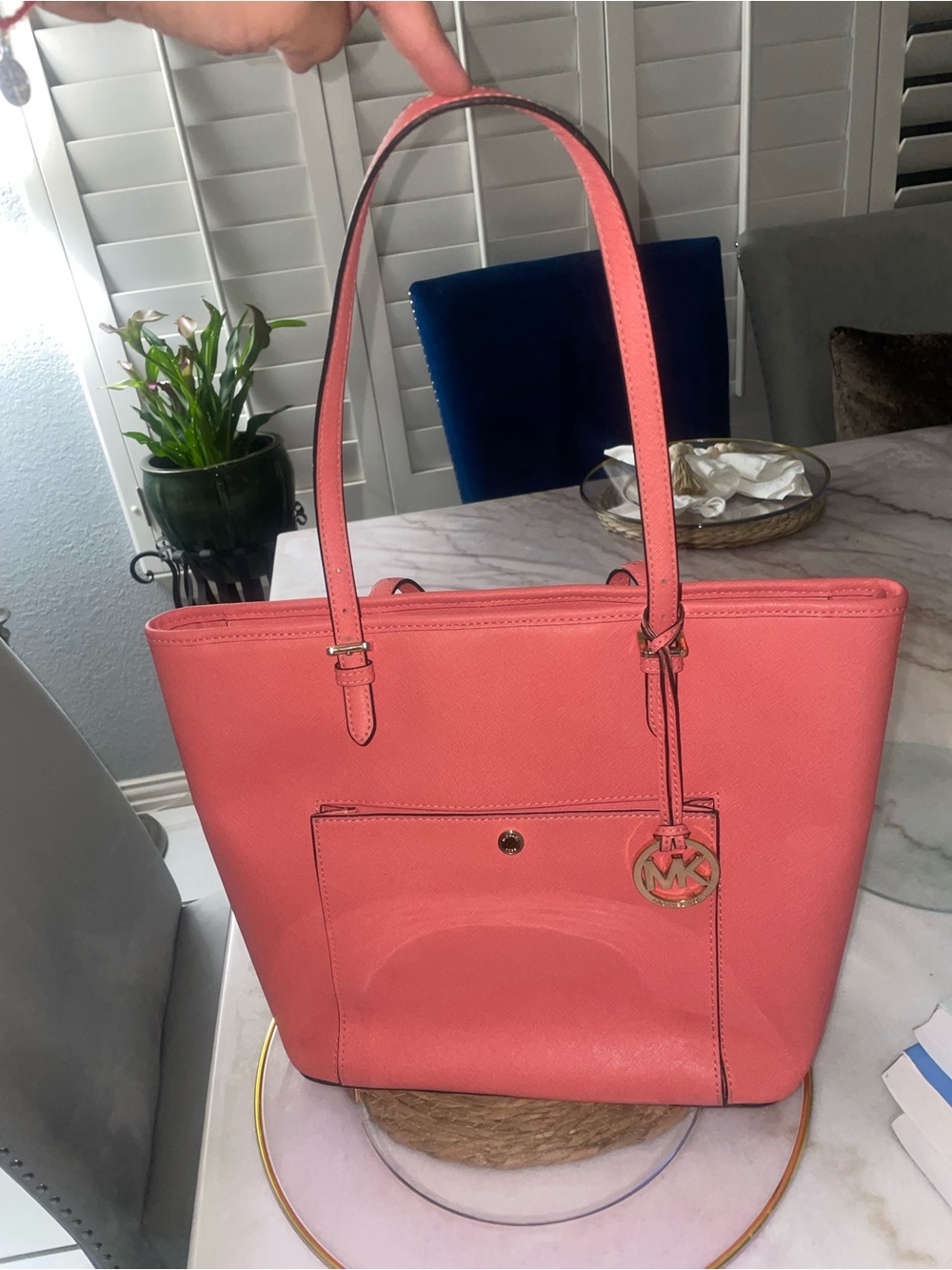 Michael Kors Coral-Pink Saffiano Leather Tote